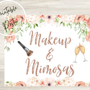 Make-up und Mimosa Rose Gold Glitzer Zeichen Hochzeitstag Hochzeit Lawn Sign Poster Bild 1