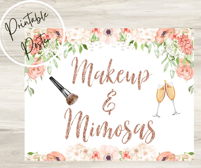 Make-up und Mimosa Rose Gold Glitzer Zeichen Hochzeitstag Hochzeit Lawn Sign Poster Bild 1