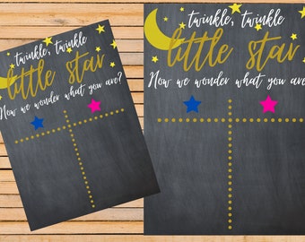 Gender Reveal Guessing Poster Chalkboard Moon Star Themed Gender Neutral MIT Pink und Blau Star Guess Cards