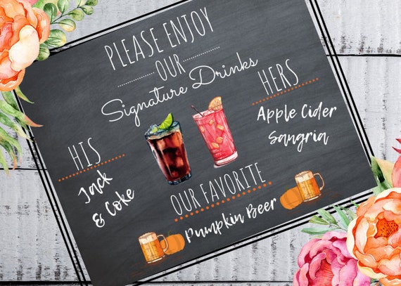 Chalkboard Fall Signature Drink Sign Wedding Pumpkin Autumn Etsy