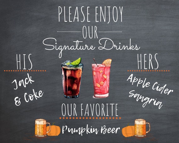 Chalkboard Fall Signature Drink Sign Wedding Pumpkin Autumn Etsy