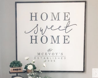 Home Sweet Home Sign- Home Sweet Home Wood Sign- Established Sign- Last Name Sign- Personalized Home Decor- Home Decor- Large Wall Art