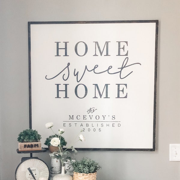 Home Sweet Home Sign- Home Sweet Home Wood Sign- Established Sign- Last Name Sign- Personalized Home Decor- Home Decor- Large Wall Art