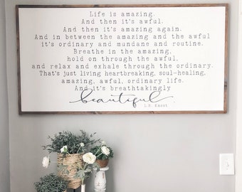 Life is Amazing- Life is Amazing Sign- Large Wood Sign- Inspirational Quote- Living Room- Tall Sign