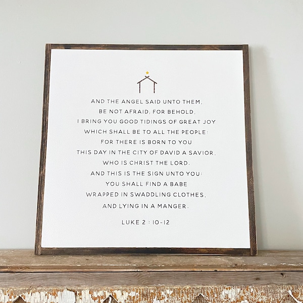 Luke 2 Sign- And the Angel Said- Bible Verse Wall Art- Large Christmas Sign- Extra Large Framed Sign- Christmas Wall Decor