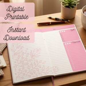 Journaling Guide Printable | Goals & Task List PDF | Floral Reflection Page | Daily Writing Template