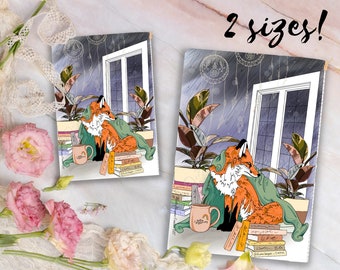 Bibliothekar Fuchs Beutel | Digitale Illustration eines Fuchses in einer Bibliothek auf einer Zubehörtasche mit Reißverschluss, Geschenk für Buchliebhaber, Fuchsliebhaber