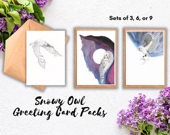 Snowy Owl Card Set: Watercolor Illustration Greeting Cards