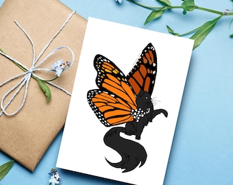 Black Cat Monarch Wings Greeting Card: Unique Artist Illustration