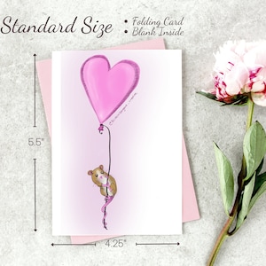 Tarjetas de felicitación del ratón marrón del día de San Valentín, Tarjetas de ratón lindas, Tarjetas de felicitación dibujadas a mano, Tarjetas individuales o paquetes de tarjetas, En blanco por dentro, Notas de amor