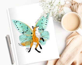 Fox with Fairy Wings | Digital Illustration on a softcover journal with lined pages, gift for a writer or artist