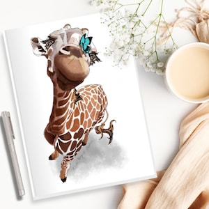 Giraffe Journal I | Digital Illustration | Softcover Journal with Lined pages | Easy Tear Away Pages | Gift for Writer, Gift for Reader