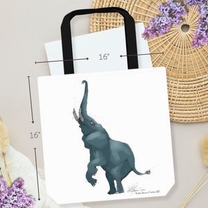 Elephant with Bubbles Canvas Bag | Digital Illustration of an elephant on a reinforced, artisan styled bag, gift for book lover