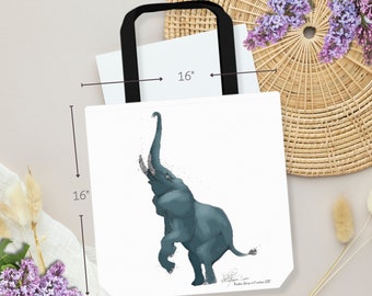 Elefant mit Luftblasen Canvas Tasche | Digitale Illustration eines Elefanten auf einer verstärkten Tasche, Geschenk für Buchliebhaber