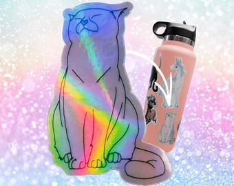 Cat Sticker: Rainbow Vinyl, laptop and water bottle decoration, Cat with Heart-Shaped Nose