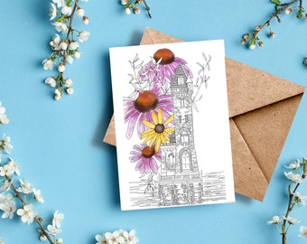 Kingfisher Tower, Otsego Lake (Cooperstown, NY): greeting cards, blank inside, CNY florals, keepsake print