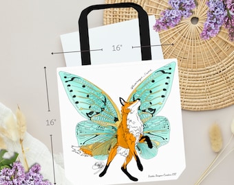 Fuchs mit Feenflügel Canvas Tasche | Digitale Illustration auf einer verstärkten Tasche im handwerklichen Stil, Geschenk für Buchliebhaber, Fuchsliebhaber