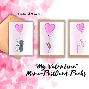 Lot de mini-cartes postales pour la Saint-Valentin, cartes postales mignons chaton et souris, cartes uniques pour une fête de bureau en classe, petits mots d'amour adaptés au courrier
