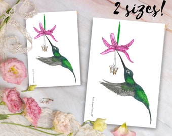 Kolibri Beutel mit Reißverschluss | Digitale Illustration eines Kolibri in einer Bibliothek auf einer Zubehörtasche mit Reißverschluss, Geschenk für geliebte Menschen