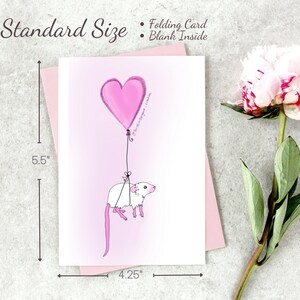 Tarjetas de felicitación White Mouse del Día de San Valentín, Tarjetas de ratón lindas, Tarjetas de felicitación dibujadas a mano, Tarjetas individuales o paquetes de tarjetas, Interior en blanco, Notas de amor