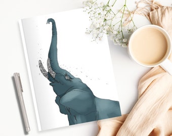 Elephant with Bubbles Journal (Style 2) | Digital Illustration of an elephant on a softcover journal with lined pages