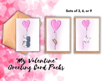 Hand-Drawn Valentine Cards | Mouse & Kitten Love Notes (Sets of 3, 6, 9)