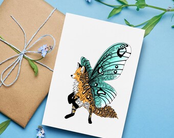 Fox Moth Greeting Card: Fantasy Art, Blank Inside