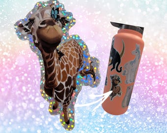 Holographic Giraffe Sticker: Rainbow Vinyl Decal for Laptop, Water Bottle
