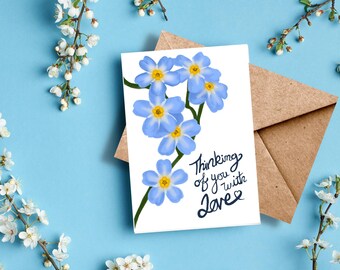 Forget-Me-Not Card – Botanical Blue Flower Illustration, Thinking of You Sentiment