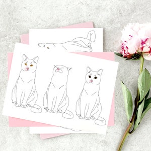 Cat saying &quot;I love you&quot; Greeting Cards, Blinking Cat, Cat Line Drawing Greeting Cards, Single or Packs of Cards, Blank Inside, Love Notes