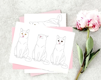 I Love You Cat Greeting Cards: Blinking Line Drawing, Blank Inside