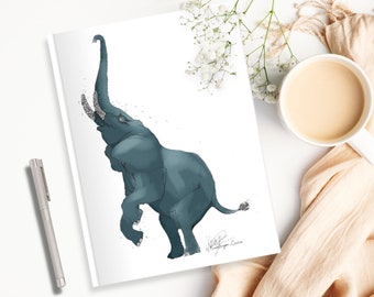 Elephant with Bubbles Journal (Style 1) | Digital Illustration of an elephant on a softcover journal with lined pages