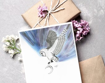 Hand-Drawn Snowy Owl Greeting Card: Blank Inside, Any Occasion