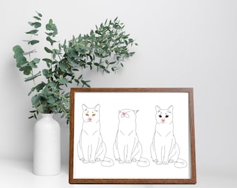 Cat 'I Love You' Print: Hand-Drawn Illustration, Gift for Cat Lover
