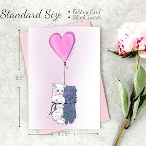 Tarjetas de felicitación para gatitos del Día de San Valentín, Tarjetas de gatitos lindos, Tarjetas de felicitación dibujadas a mano, Tarjetas individuales o paquetes de tarjetas, En blanco por dentro, Notas de amor
