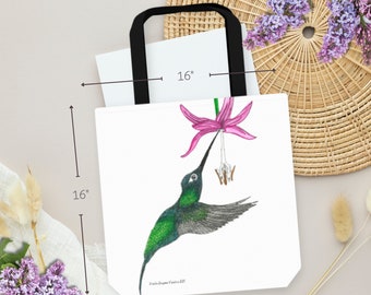Kolibri Canvas Tasche | Tusche Illustration eines Kolibri auf einer verstärkten, handwerklich gestalteten Tasche, Geschenk für Muttertag, Schwester, Tante