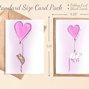 Paquete de tarjetas de felicitación del ratón del día de San Valentín, Tarjetas de ratón lindas, Tarjetas de felicitación dibujadas a mano, Interior en blanco, Notas de amor
