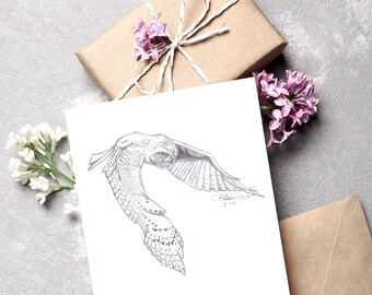 Snowy Owl Sketch Greeting Card: Hand-Drawn Illustration