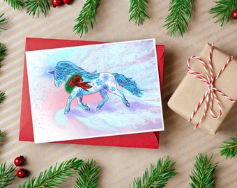 Unicorn Northern Lights Greeting Card | Holiday Greeting Cards (single or pack), blank on the inside