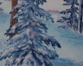 冬の風景 キャンバスに油絵、雪の森、雪の絵、冬のアートワーク