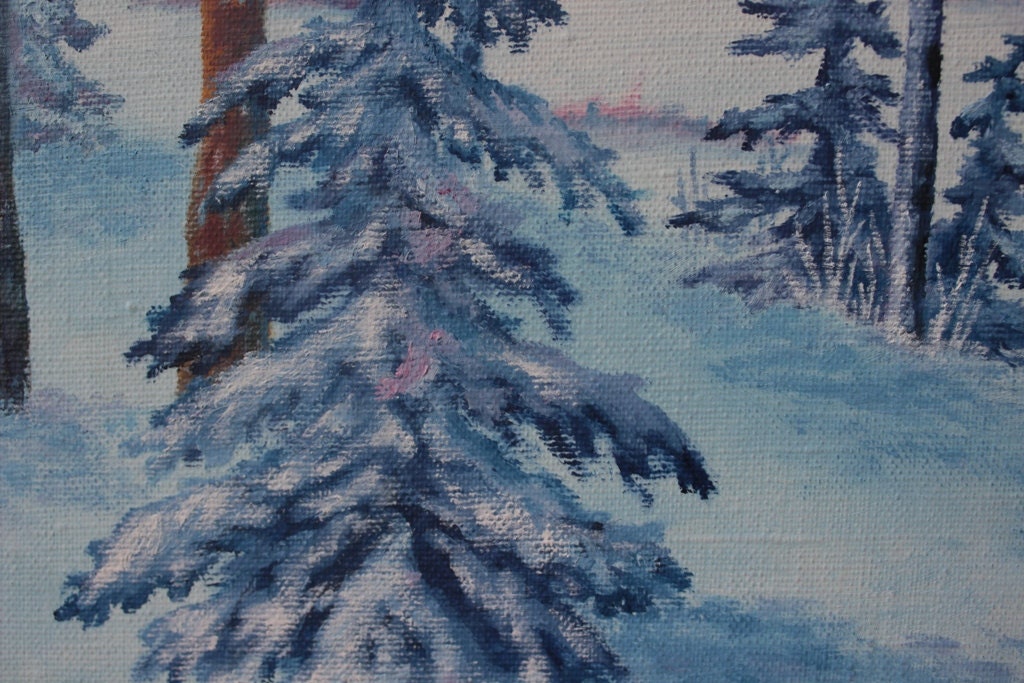 冬の風景 キャンバスに油絵、雪の森、雪の絵、冬のアートワーク