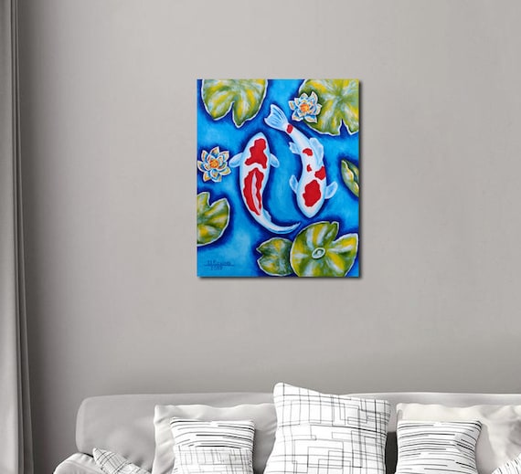 Koi Fish Original Oil Painting, Koi Carp Artwork Japanese Fish