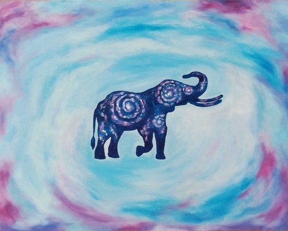Space art Elephant, Oil painting on canvas, Elephant Art, Original painting, Elephant home decor, Galaxy Cosmic art, animals oil art