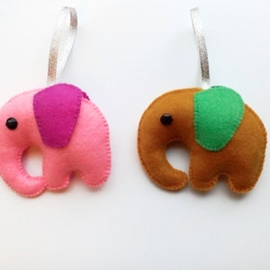 Felt elephant toy, Two felt elephants, handmade elephant, mobile attachment, pink elephant, Christmas elephant ornament, Elephant decoration