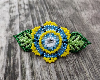Flower barrette, hair barrette, Beaded barrette, Mexican Hair clip, Huichol flower, Huichol Hair clip, Colorful Hair Accessory, Hair Holder