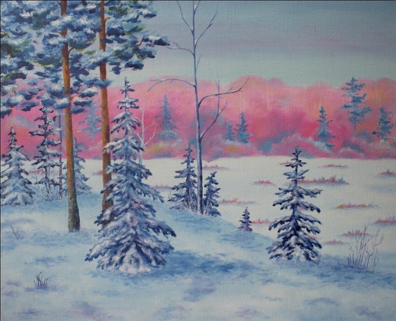冬の風景 キャンバスに油絵、雪の森、雪の絵、冬のアートワーク