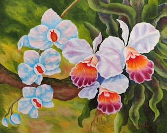 Orchid painting oil, Flower Canvas Art, orchid Wall Art, Orchid wall decor, Oil painting original, Flowers painting, Botanical Painting