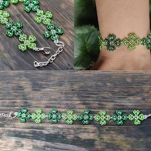 Shamrock Bracelet green, Four Leaf Clover Bracelet, Lucky Bracelet, celtic bracelet, Irish Jewelry, Four-leaf clover bracelet, Boho handmade