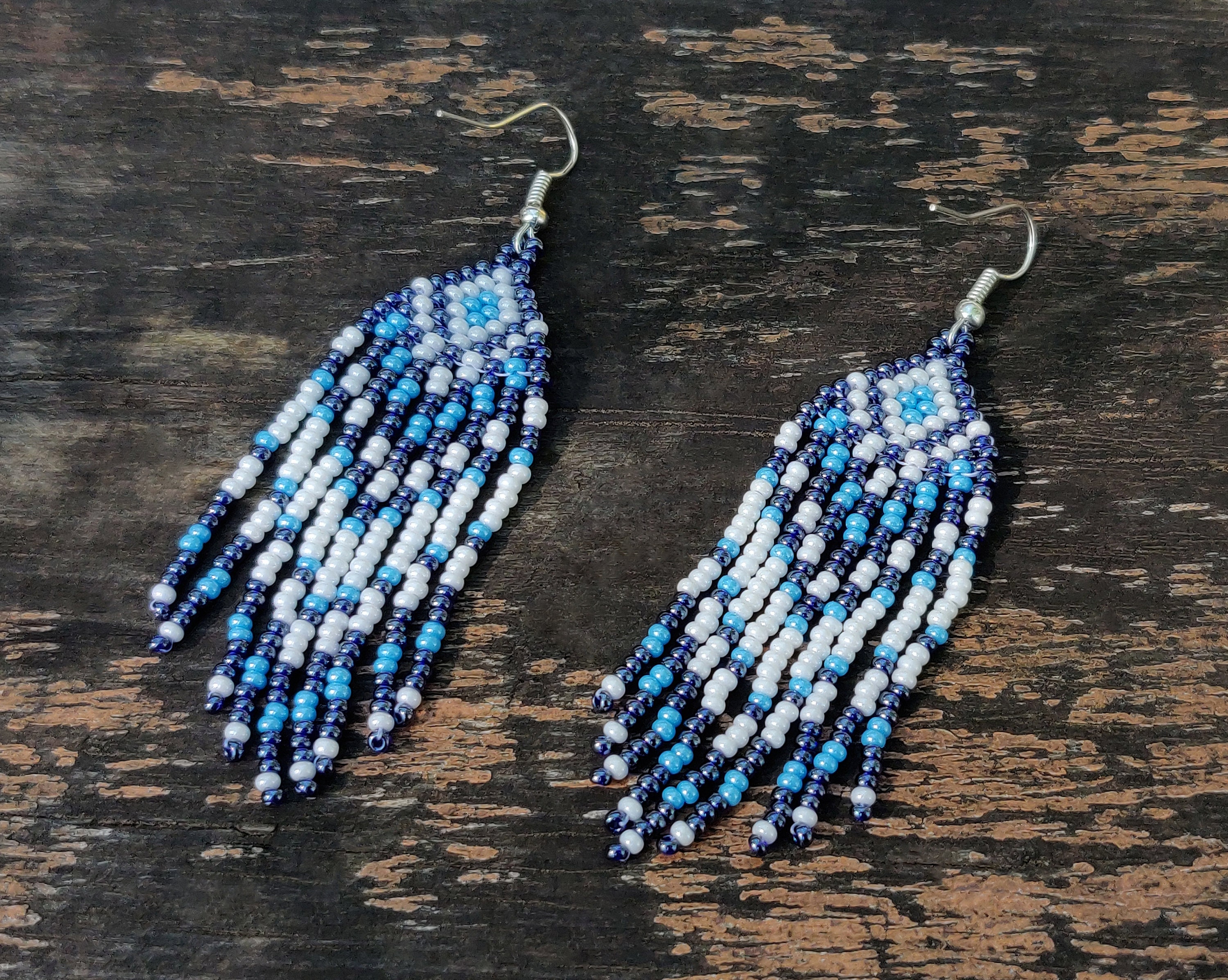 Native American Earrings, Blue Bead Earrings, Seed Bead Earrings ...