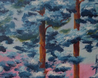 冬の風景 キャンバスに油絵、雪の森、雪の絵、冬のアートワーク